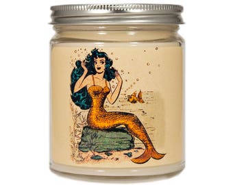 Mermaid Soy Candle, Beach Candle, Personalized Scented Candle, Container Soy Candle, Mermaid Gift, Mermaid Decor, Beach Decor,  Candle Gift