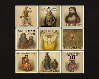 Vintage Carnival Ceramic Art Tile – Freak Show Halloween Decor