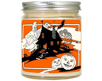 Haunted House Halloween Candle Retro Ghost and Pumpkin Decor