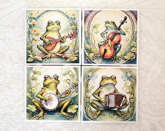 Frog Musicians Coaster Set, Art Nouveau Decorative Ceramic Coasters