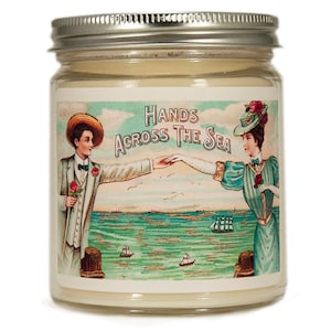 Bougie Hands Across the Sea - Bougie de soja vintage carte postale - Cadeau d'été côtier - Décoration de plage personnalisée