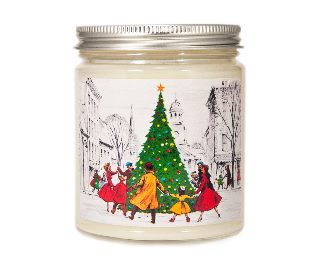 Personalized Christmas Candle, Oh Christmas Tree 8 Ounce Soy Candle, Vintage Retro Scented