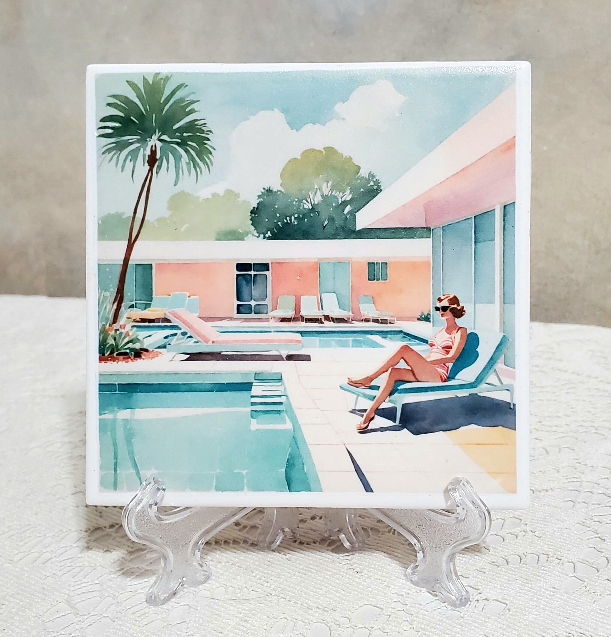 Pool Coasters Mid Century Modern Coasters: Palm Springs Pool Decor, Set of 4 - Etsy
