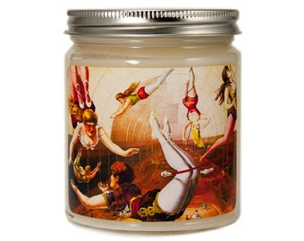 Vintage Circus Acrobat Soy Candle: 8 oz Scented Container Candle