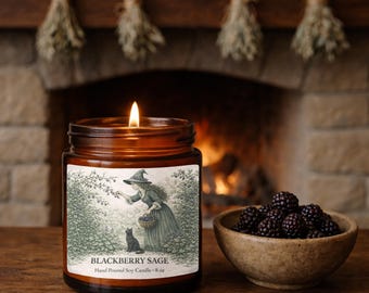 Witchy Candle Blackberry Sage Herbal Amber Jar Cottagecore Decor