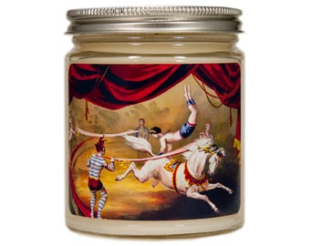 Circus Soy Candle,  Circus Gift, Scented Candle, Acrobat Candle, Container Candle, Vintage Candle, Vintage Circus Candle, Circus Decor