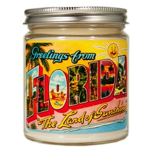 Florida Candle, Personalized Homesick Candle, Container Candle, Soy Candle, Vintage Florida, Candle Gift, Florida Postcard