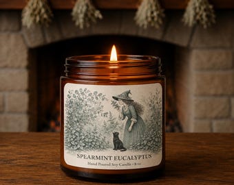 Witchy Candle Spearmint Eucalyptus Garden Apothecary Cottagecore Decor