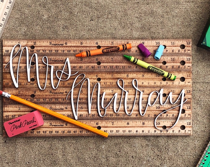 Teacher Ruler Sign Teacher Name Sign Custom Teacher Sign - Etsy