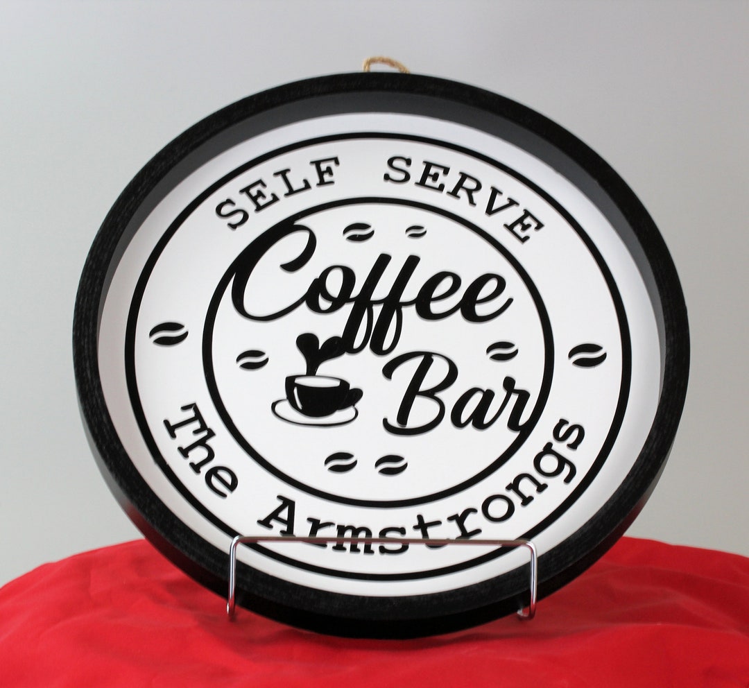 Personalized Round Coffee Bar Sign With Black Frame Selfserve Coffee