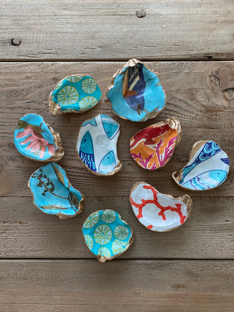 Decoupage Oyster Shell / Ring Dish / Trinket Dish / Sea Etsy España