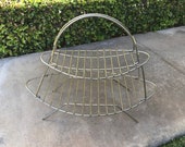 Atomic Two Tiered Floor Shelf Record Stand Magazine Holder Silver Gold Metal