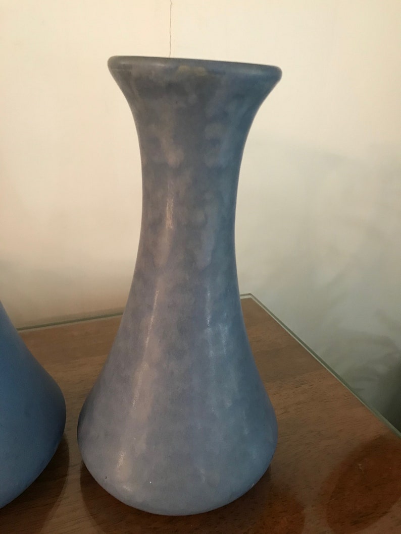 064 Vintage Brush McCoy Art Vellum Blue Pottery Vase Home & Living Home