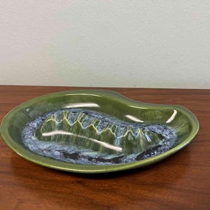 Vintage MCM USA Green and Blue Drip Glazed Ashtray
