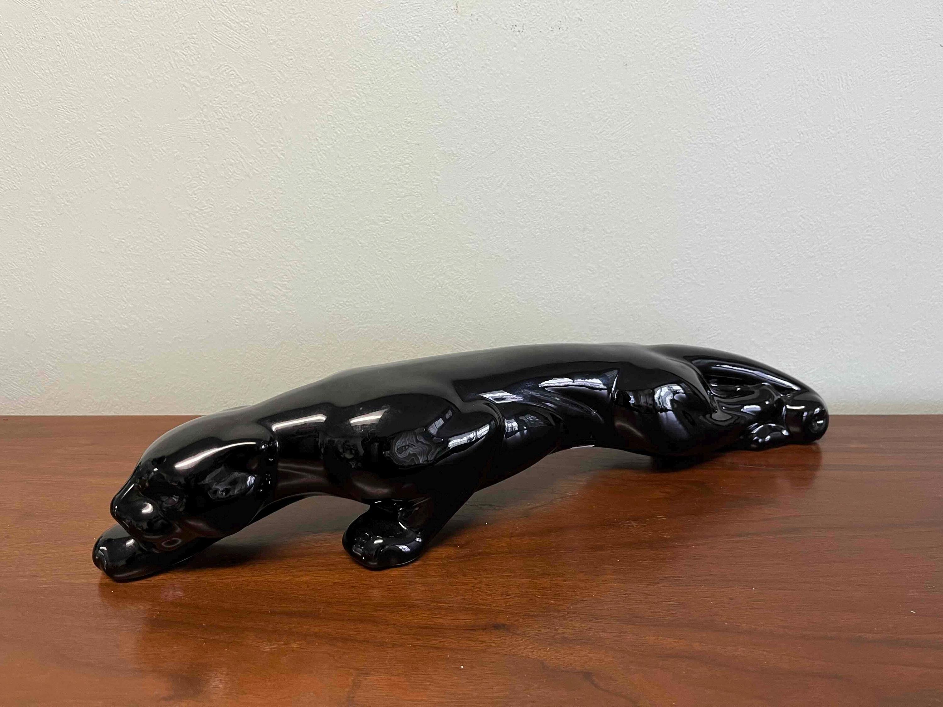 Vintage黒豹(BLACK PANTHER）ブロンズ　オブジェ Vintage Black Ceramic Panther - Etsy