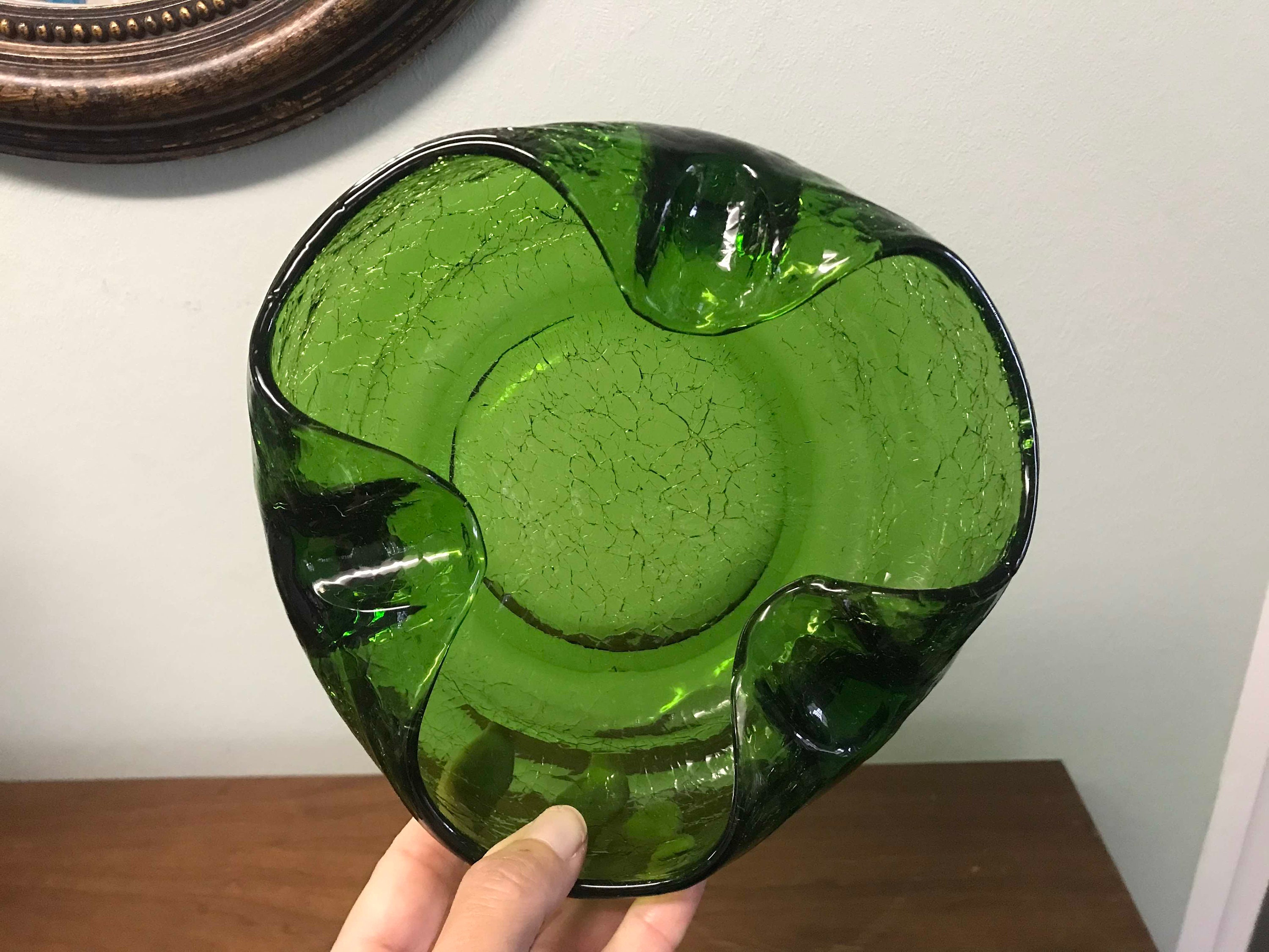 70s　ずっしり！　バイキング　VIKING　グリーンガラス　灰皿　ビンテージ Beautiful Vintage Viking Epic Dark Green Crackle Glass Ashtray - Etsy