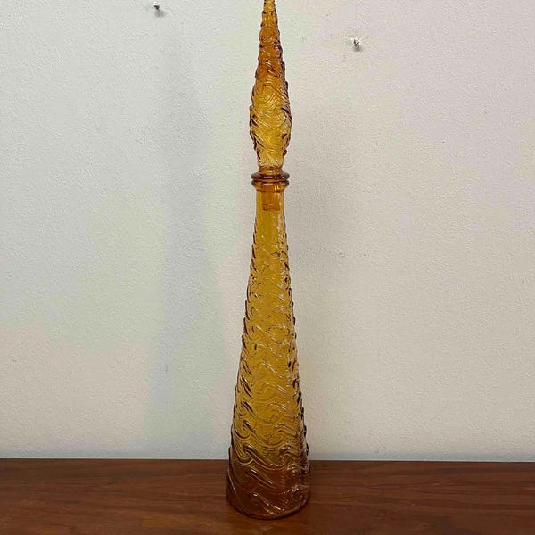 Vintage Empoli Light Amber Wave Genie Bottle With Stopper
