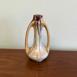 Vintage MCM Belgium Glazed Studio Pottery Vase With Handles