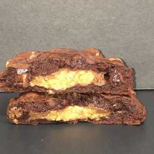 Chocolate Brownie Peanut Butter Cup Stuffed Cookie