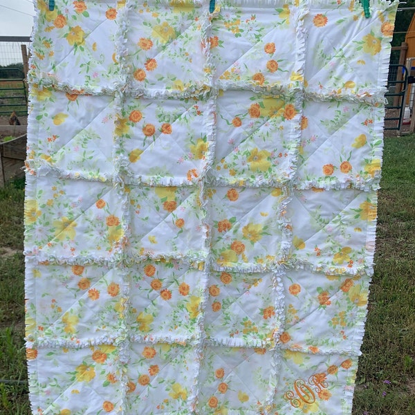 10 x 10 inch Vintage Sheet Squares Rag Quilt Custom Bundle, Repurpose or Saved Fabric.