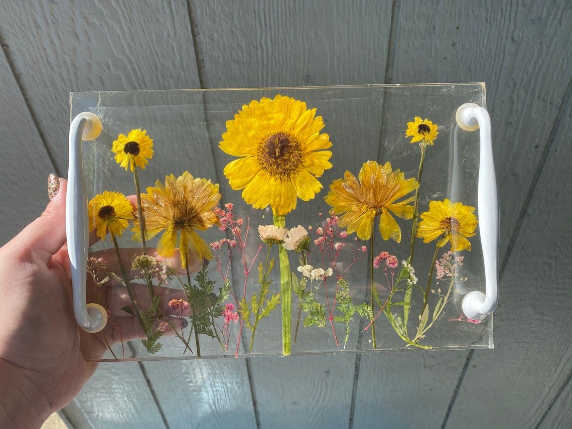 Resin serving tray real sunflowers pressed flowers dried Etsy