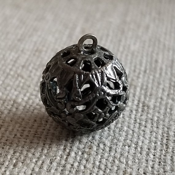 Antique Silver Ball Bauble Charm Ornate Filigree … - image 4