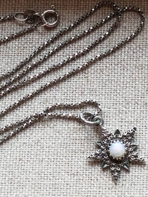 Antique Sterling Silver Art Nouveau STAR Necklace… - image 2