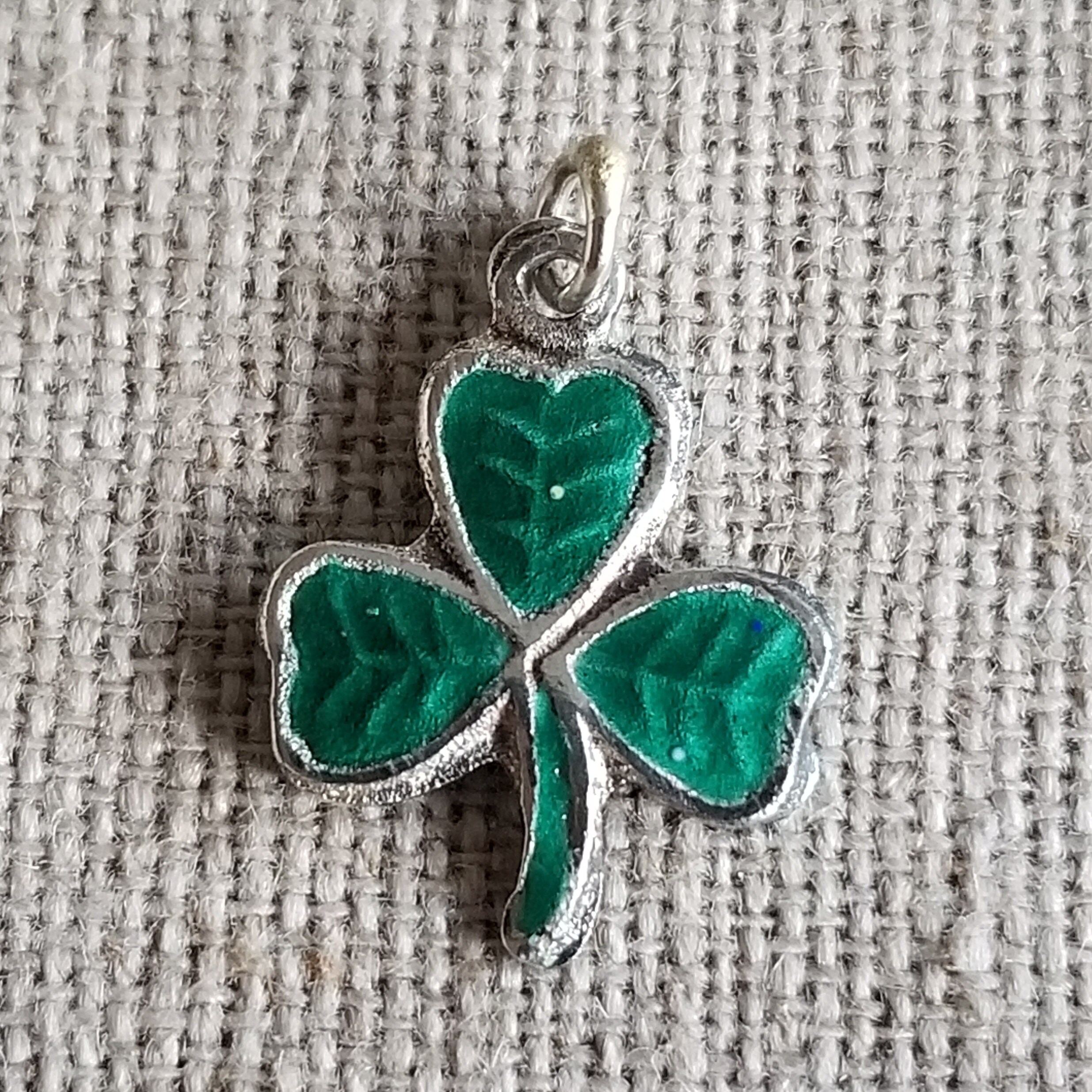 Vintage Sterling Silver Irish Shamrock Clover Charm or Pendant Lovely  Hallmarks From Ireland Guilloche Enamel