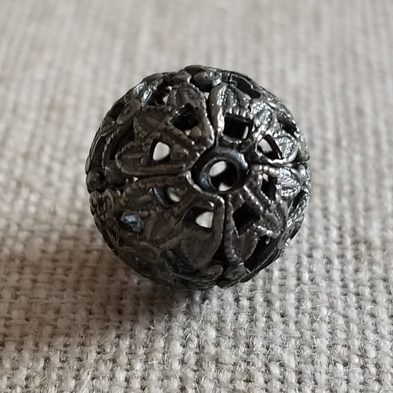 Antique Silver Ball Bauble Charm Ornate Filigree … - image 5