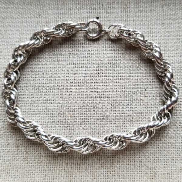 Vintage Art Deco Sterling Silver Prince of Wales Cable Link Chain Bracelet 7.5" Perfect Statement Bracelet or for Adding Charms