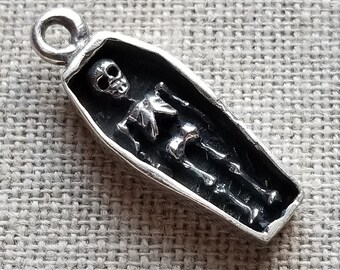 Vintage Sterling Silver Halloween Coffin with Skeleton Charm