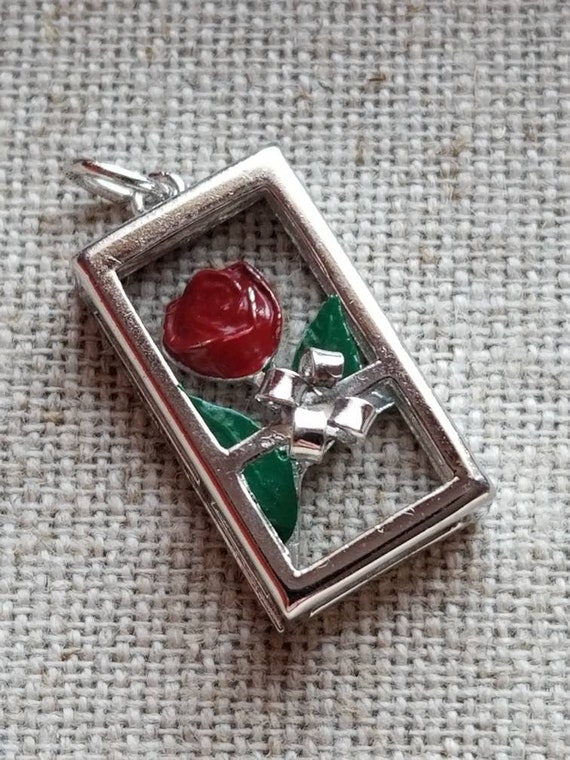 Vintage Sterling Silver Red Rose Charm Enamel Flow