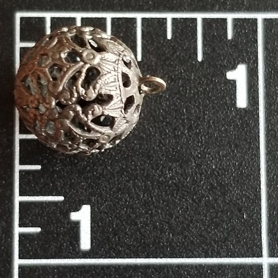 Antique Silver Ball Bauble Charm Ornate Filigree … - image 6