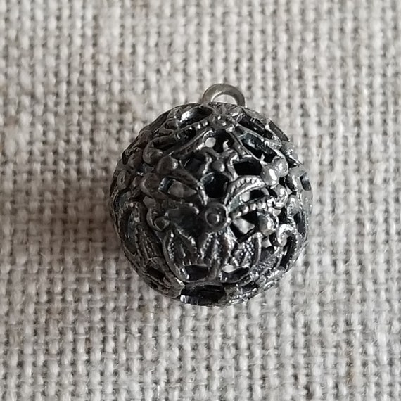 Antique Silver Ball Bauble Charm Ornate Filigree … - image 2