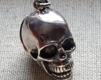 Vintage Sterling Silver SKULL Pendant Memento Mori Locket Box 1.25"