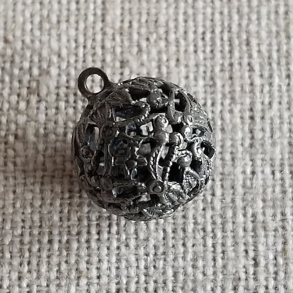 Antique Silver Ball Bauble Charm Ornate Filigree … - image 1