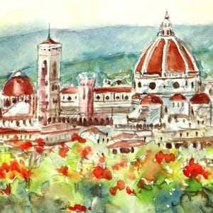 Original Watercolor Florence - Italy Original Watercolor Florence Tuscany - Dome painting Santa Maria del Fiore - Italian Artwork Florence