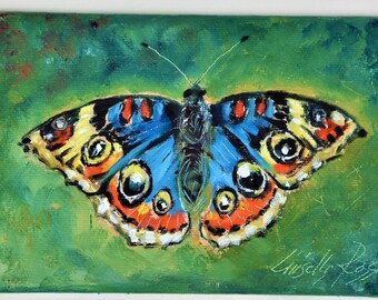 Butterfly - Original Oil painting with Butterfly - Small oil painting 5,9x3,93 inch - Colorful artwork - Small Modern Gift with Butterfly