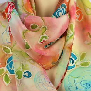 Floral Silk Scarf Hand painted Roses - Elegant woman silk scarf with flowers - Painted Silk scarf - Silk scarf Gift for her woman mother's
