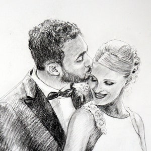 Charcoal Drawing Portrait -Custom Portrait from photo -Painted couple Portrait - Custom 1Wedding Anniversary Portrait- Personalized portrait