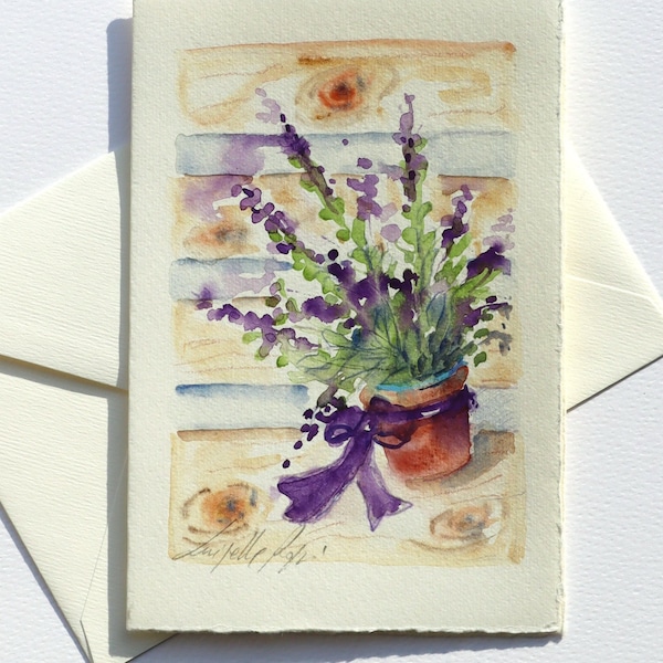 Lavender flowers Original Watercolor - Watercolor greeting card handpainted - Greeting card with lavender - Easter Birthday Greeting Card