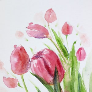 Acquerello Tulipani rosa - Acquerello Fiori dipinto a mano - Dipinto fiori Originale - Acquerello originale di tulipani - Regalo mamma amica