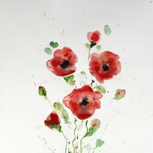 Acquerello con Papaveri rossi - Acquerello Originale - Acquerello fiori - Dipinto con Papaveri 21x30 cm - Regalo compleanno mamma
