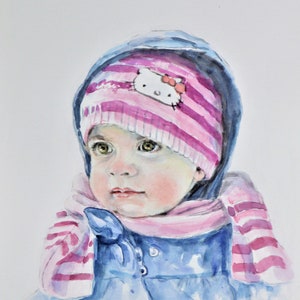 Ritratto commissione da foto - Ritratto bambini Acquerello su commissione - Ritratto persone Regalo Personalizzato