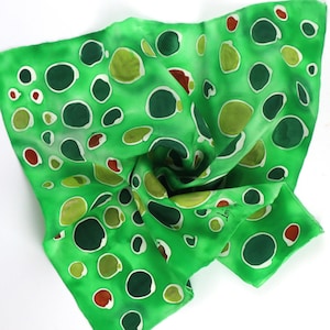 Handpainted silk pocket square, Men's green pocket square, Wearable art gifts