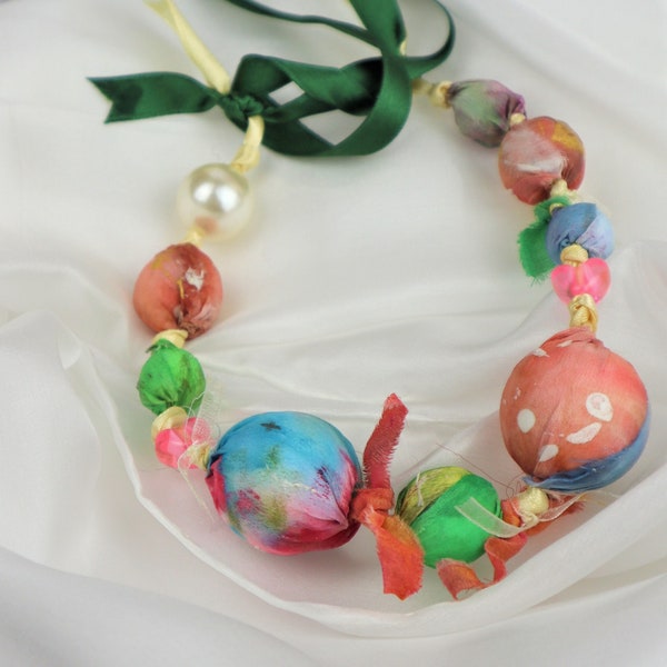 Art handmade silk Necklace / Art to Wear OOAK multicolor necklace / Unique Handmade Necklace Made in Italy / Woman necklace handmade gift