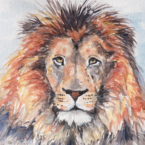 Original Watercolor Lion - Lion Original painting 15x11"- Art Lion Original Painting - Modern Artwork - Man Boys' Birthday Gift