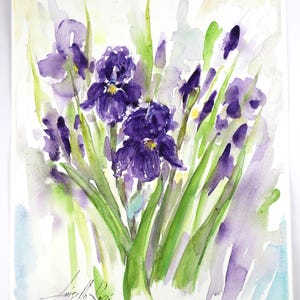 Acquerello Originale con Iris viola - Acquerello fiori dipinto a mano Idea regalo - Dipinto Originale Iris Acquarello - Regali d'Arte unici