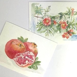 Pomegranate Original Watercolor 8&quot;x 6&quot;- Painting Pomegranate flowers - Painting still life watercolor Pomegranate - Artwork bridesmaid gift