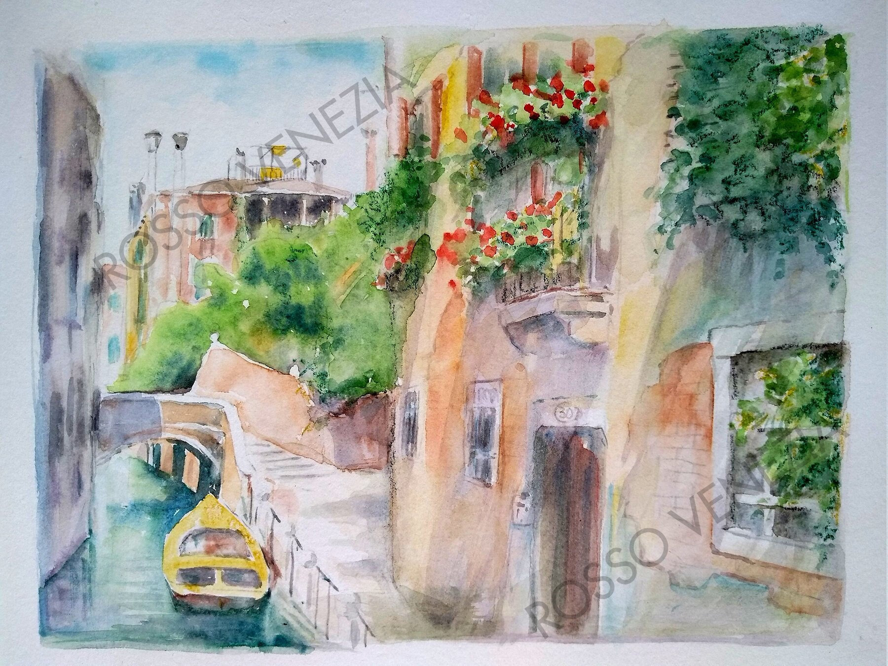 Original Venice Watercolor - Bridge Venice watercolor - Venice Watercolor landscape original painting -Romantic Venice-Original artwork gift